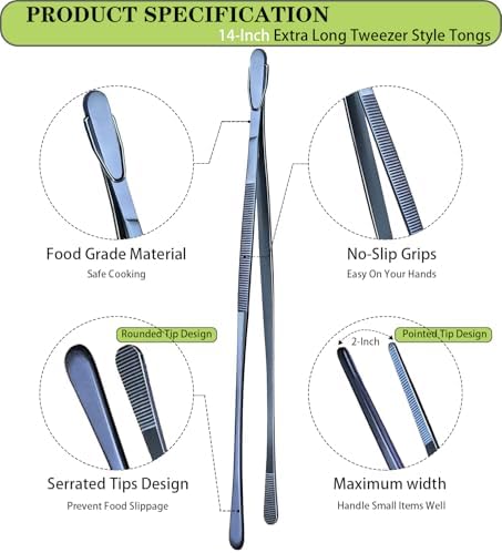 JETKONG 2 Pcs 14-Inch Cooking Tweezer Tongs Extra- Long Stainless Steel Kitchen - Image 2