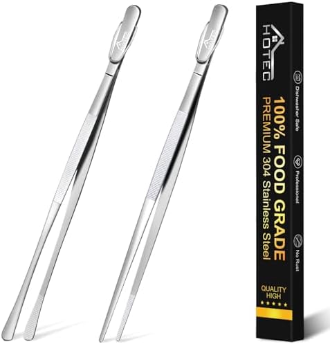 HOTEC Kitchen Tweezers Stainless Steel Cooking Tweezers 2 Pcs-12" by Hotec