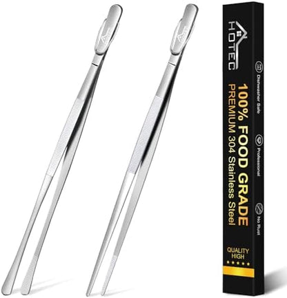 HOTEC Kitchen Tweezers Stainless Steel Cooking Tweezers 2 Pcs-12" by Hotec