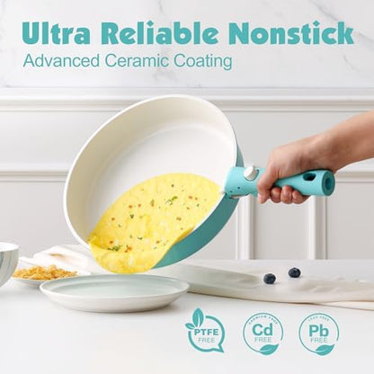 SENSARTE 24 Piece Ceramic Detachable Handle Pots and Pans Set Turquoise - Image 4