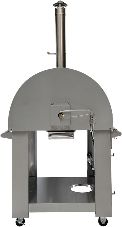 KOSTCH 32.5 inch Wood Fired and Propane Gas Pizza Oven for Outdoor Kitchen in Stainless Steel, Large Pizza Oven for Outside, Yard and Party