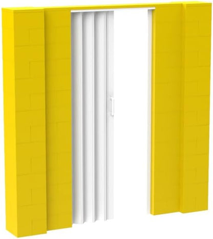 EverBlock 7’ x 7’ Wall Kit with Accordion Door | 3’ x 7’ Doorway | Modular Building Blocks | Wall Display System | Room Divider & Partition | Easy to Connect & Reuse | Indoor & Outdoor Use | Yellow