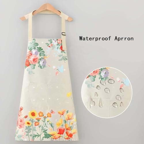 Floral Aprons with Pocket Blooming Floral Womens Waterproof Apron - Image 2