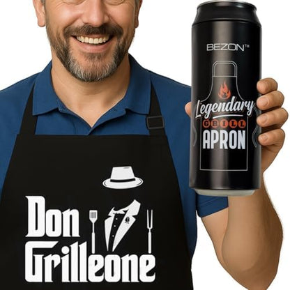 BEZON Funny Grill Apron for Men – Beer Can Style Packaging – Heavy-Duty by BEZON