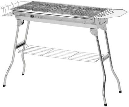 Folding Charcoal BBQ Grill with Storage Shelves, Portable Stainless Steel Charcoal Grill with Griddle Pan & Cooking Grate, Camping Picnic Hibachi Grill for Outdoor Cooking