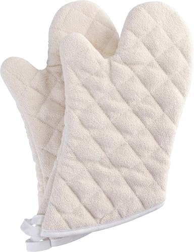 Terry Cloth Oven Mitts 100% Cotton Heat Resistant 13" 482°F Set of 2 by ARCLIBER