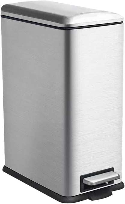 8 Gallon Trash Can, Stainless Steel Kitchen Trash Can with Removal Inner Bucket and Soft-Close Lid, Step on Trash can 30 Liters, Durable Metal Garbage Can for Home, Bathroom, Office