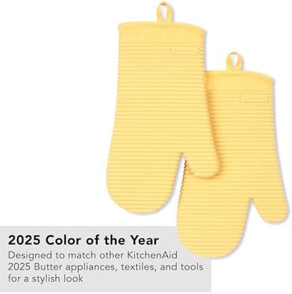 KITCHENAID Ribbed Soft Silicone Oven Mitt 2-Pack Set, Butter Yellow - Image 5