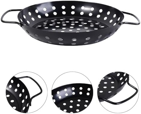 Round Grill Wok with Handle, Carbon Steel Grill Pan With Holes, Non-Stick - Image 3