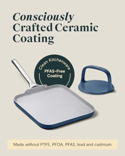 Caraway 11" Non-Stick Square Griddle Pan and 6" Grill Press Duo - Image 3