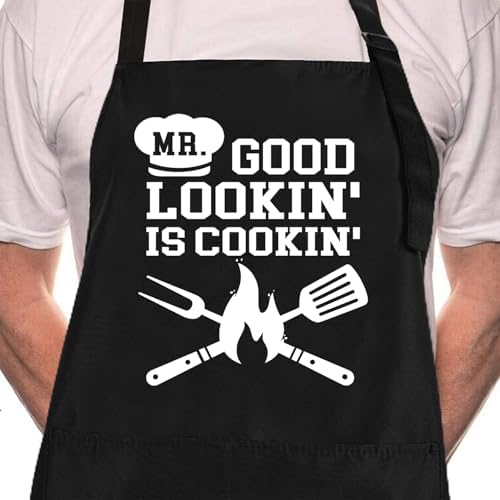 ZOORON Funny Black Chef Aprons for Men Adjustable BBQ Kitchen Cooking Apron by ZOORON