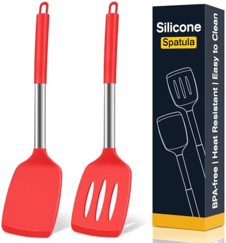 2 Pack Silicone Spatula Set, Solid & Slotted Turner by Unknown