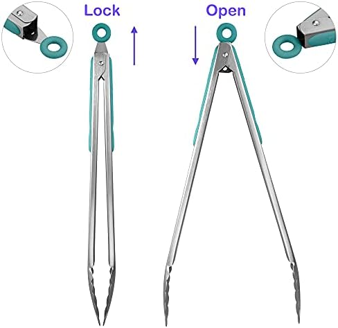 304 Stainless Steel Kitchen Cooking Tongs, 14 & 16", Aqua Sky - Image 3
