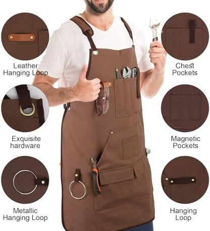 Unisex Woodworking Work Apron, 16oz Multi-Pocket Canvas Apron - Image 3