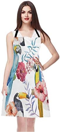 EKOBLA Bird Aprons Watercolor Flower Print Animal Parrot Branches Beautiful - Image 3