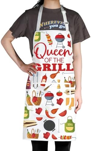 WZMPA Queen Of The Grill Kitchen Apron Queen Griller Gift Queen BBQ Adjustable - Image 3