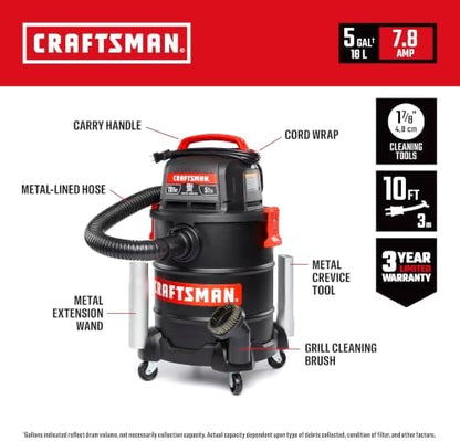 CRAFTSMAN CMXEVBE17050 5 Gallon 7.8 Amp Ash and Grilling Vacuum - Image 2