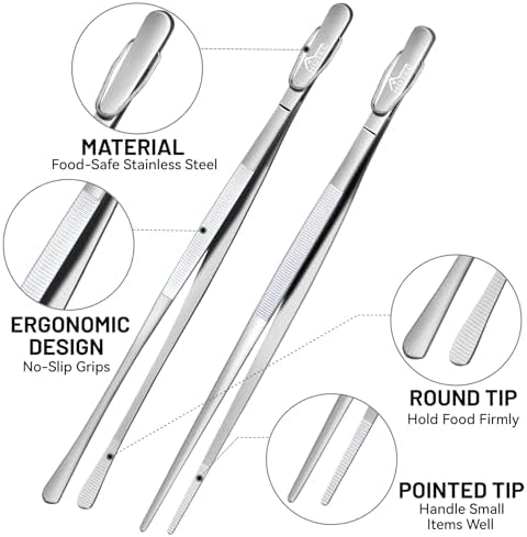 HOTEC Kitchen Tweezers Stainless Steel Cooking Tweezers 2 Pcs-12" - Image 5