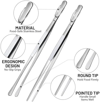 HOTEC Kitchen Tweezers Stainless Steel Cooking Tweezers 2 Pcs-12" - Image 5