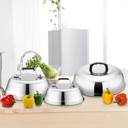 Cheese Melting Dome Set of 3, Leonyo 12"-9"-6.5" Metal Steam Basting Cover - Image 7