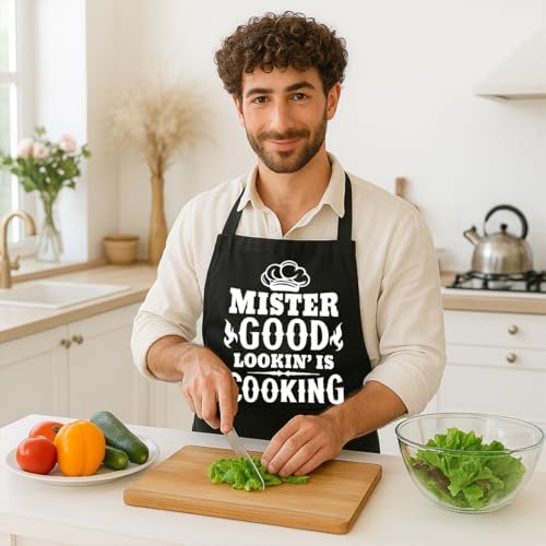 Funny Black Grill Apron with Pockets - Image 4
