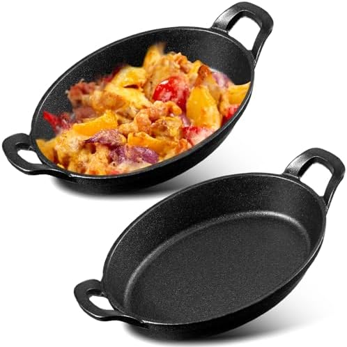 Mifoci 2 Pack Mini Cast Iron Fajita Skillet, 8.5" x 6.1" Oval Sizzling Steak by Mifoci