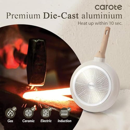 CAROTE 3Pcs Cream White Non Stick Skillet Set, Cream White - Image 7