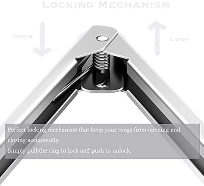 2 Pack Silicone Kitchen Tongs, 9 & 12 Inch, Stainless Steel, Light Grey - Image 3