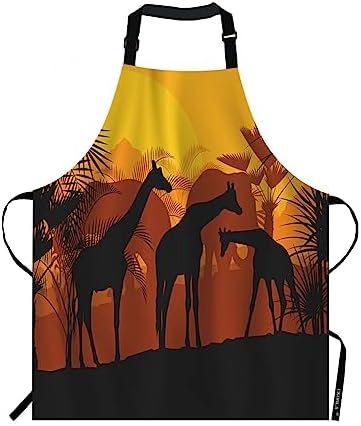 EKOBLA Giraffe Aprons Sunset Safari Africa Animal Elephant Painting Peaceful by EKOBLA