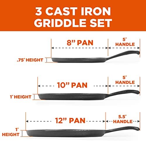 Commercial CHEF 3-Piece Cast Iron Griddle Set, Pre-Seasoned - Image 2