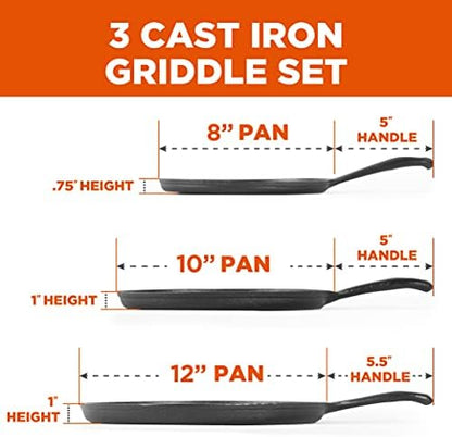 Commercial CHEF 3-Piece Cast Iron Griddle Set, Pre-Seasoned - Image 2
