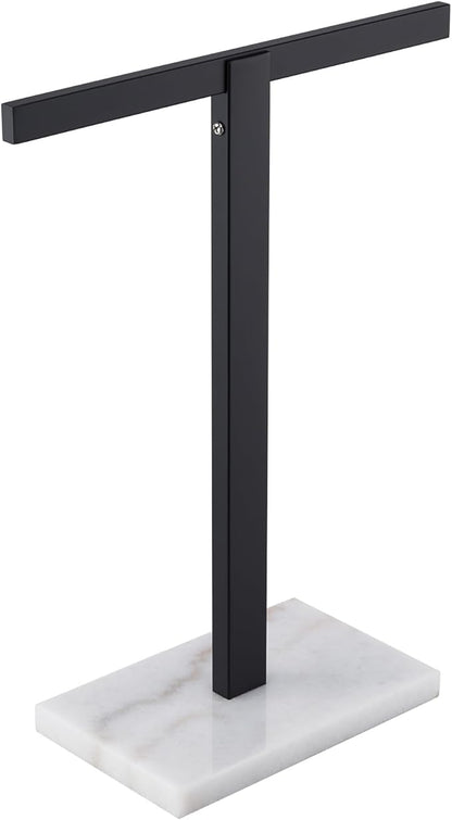 KOKOSIRI Hand Towel Holder Black Stand Towel Rack with Marble Base for Bathroom Kitchen Vanity Countertop, Stainless Steel 15.7'' Height THS0002-SM-BK