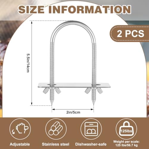 2 Pcs Steel Rotisserie Fork U Bolt Adjustable Spit Rod, 5.5" L - Image 2