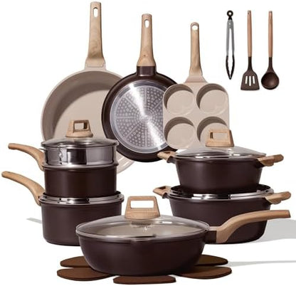 CAROTE 21pcs Ceramic Cookware Sets, Pots and Pans Set by CAROTE