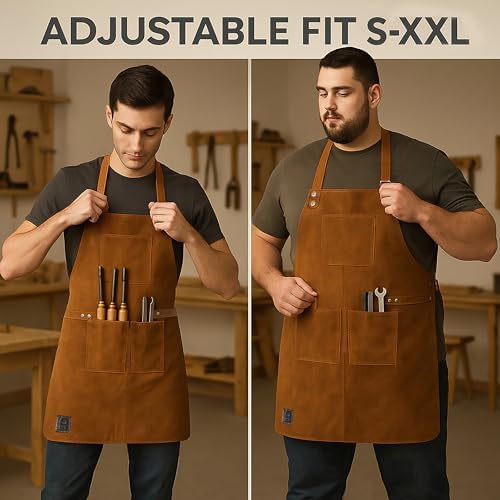 Leather Grill Work Apron with Tool Pockets - Image 6