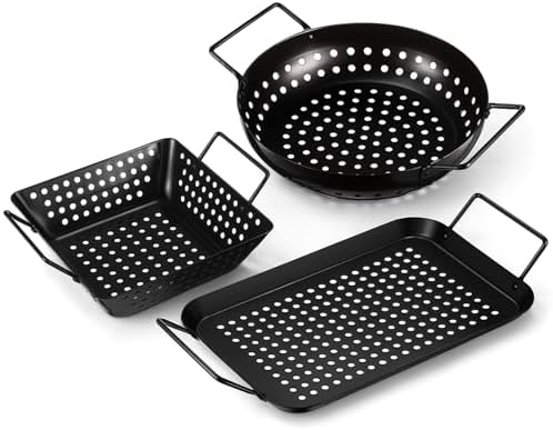 3 Pack Grill Topper Pans for Outdoor Grill, Stainless Steel Vegetables BBQ by Unknown