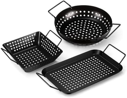 3 Pack Grill Topper Pans for Outdoor Grill, Stainless Steel Vegetables BBQ by Unknown