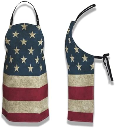 Housewife Apron for Women Vintage American Flag Burlap Cooking Aprons for Men - Image 6