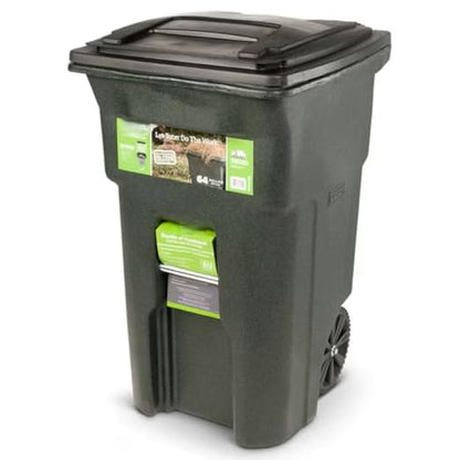 Premium 64 Gallon Black Wheeled Trash Can Bundle – Heavy Duty Municipal-Style Outdoor Garbage Container with Hinged Lid, Odor Control System, Fragrance Packets & Liners for Home, HOA & Commercial Use