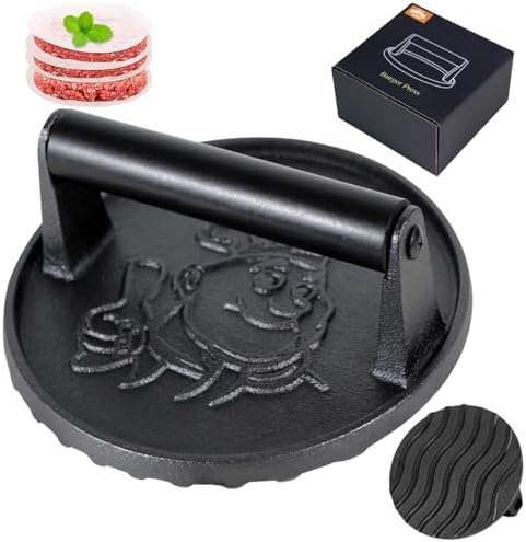 COOKWIN 6" Cast Iron Smashed Burger Press Kit, Heavy-Duty Hamburger Smasher by COOKWINCastIron