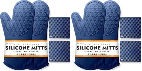 BPA-Free Soft Silicone 4 Piece Oven Mitts & Trivets Set by HOMWE