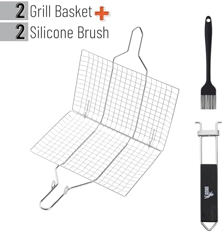 UNCO- Fish Grilling Basket, 2 Sets, Folding Portable Stainless Steel BBQ Grill - Image 2