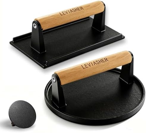 2Pack 2.3lb Steak Weight & Burger Press, Grid Base by LEVIASHER