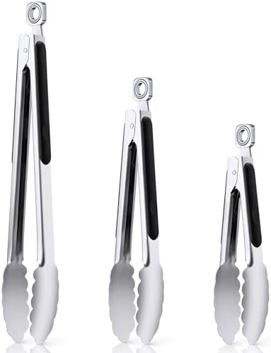 7/9/12 Inch Kitchen Tongs for Cooking, Heat Resistant Stainless Steel Tongs by HE-SANQI