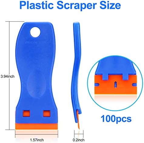 4 Pcs Plastic Razor Blade Scraper and 100 Pcs Blades, Remove Label Decal Tool， - Image 2
