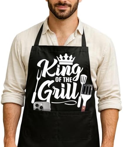 Funny Black Grill Apron with Pockets by NIORAYNA
