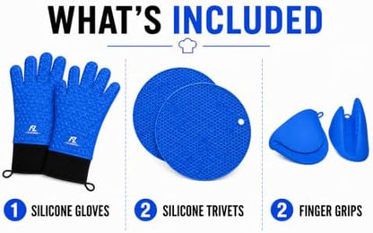 Silicone Oven Gloves, 500°F Heat Resistant, w/2 Trivets - Image 2