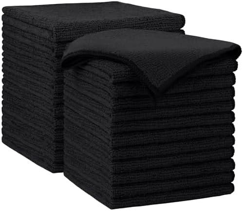 AIDEA Black Microfiber Cleaning Cloth-24PK, Reusable Cleaning Rags 12"x 12" by AIDEAHOME