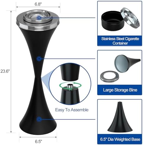 RELIANCER Floor Standing Ashtray w/Detachable Cigar Container, Stainless Steel - Image 2