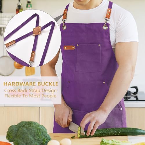 Aoomzoon Canvas Aprons for Men Women, Heavy Duty BBQ Apron - Image 3